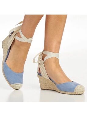 Vionic Aruba Maris Espadrille Wedge Sandals Blue Womens 8 Ankle Tie
